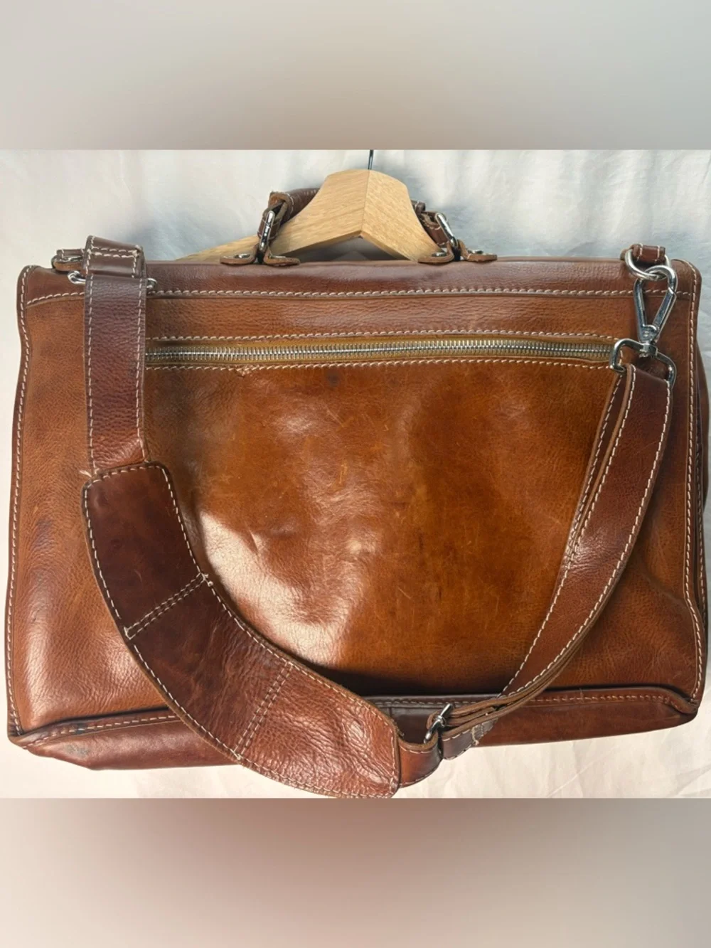 Floto Parma Italian Leather Briefcase Messenger Bag Cognac Brown Made in Italy